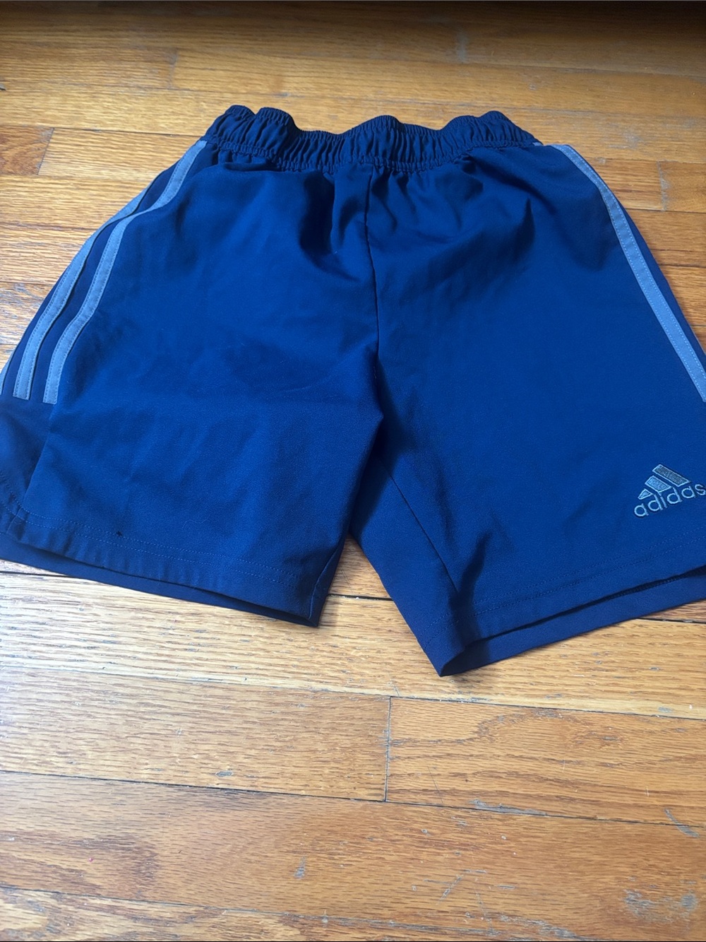 adidas Navy Blue Kids Athletic Shorts with Silver Stripes